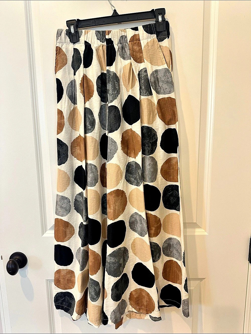 Umgee Dot Print Wide Leg Pants Cream & Black Small
